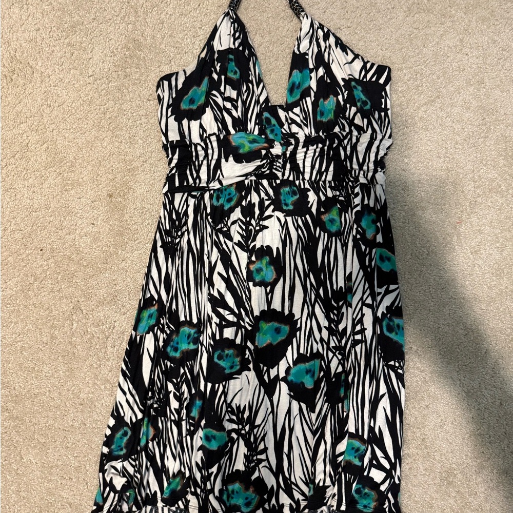 Express Black and Teal Floral Mini Dress